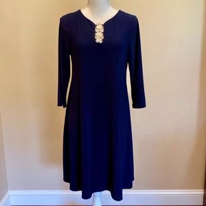MSK Navy Swing Dress Keyhole Neck Gold Chain